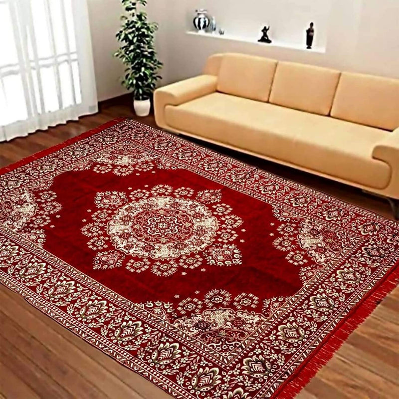 Brewel Specter Designer Superfine Exclusive Cotton Carpet Living Room Carpet,Area Rug,Durries,Bedcover,Bedside Runner (Red), 210 Centimeters, 155 Centimeters