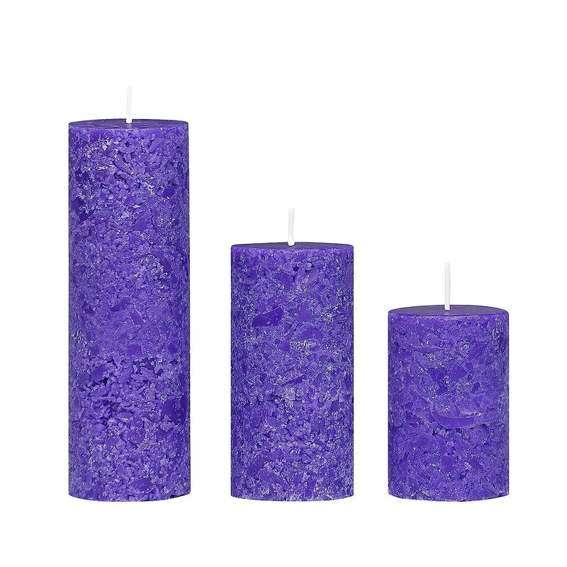 CD Crafts Fragrance Pillar Candles Marble Finish (Lavender Fragrance) Candle Set of 3