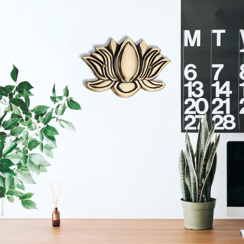 DEVDECOR, Brass Lotus Wall Hanging for Wall Door | Home Decor Hanging Brass Lotus Flower for Decoration Housewarming Gift Lotus Brass Wall Hanging (Standard)