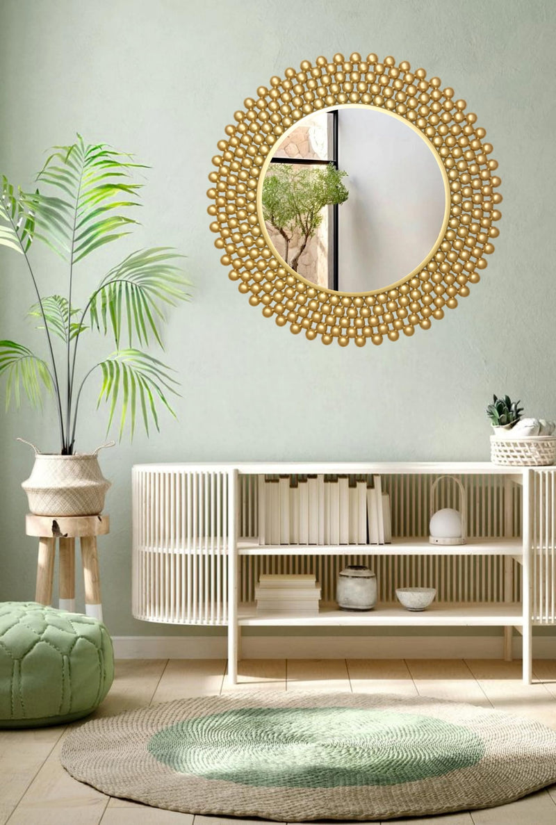 Ali.G.I Metal Bobble Mirror for Home Decor in Gold Frame // Bobble Mirror for Bedroom, Wash Besin, Office, Hotel, Washroom, Living Room Restaurant,size 24"