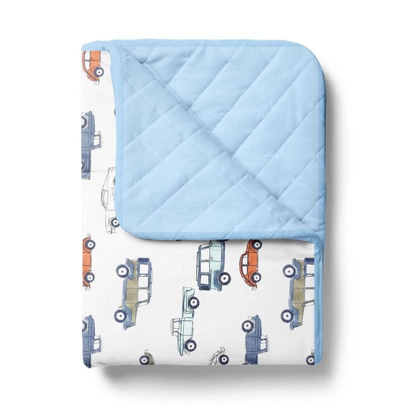 MOM'S HOME Organic Cotton Baby Bedding Gift Combo - 0-3 Year-110x120 AC Quilt & Pack of 4 - Muslin - Blue