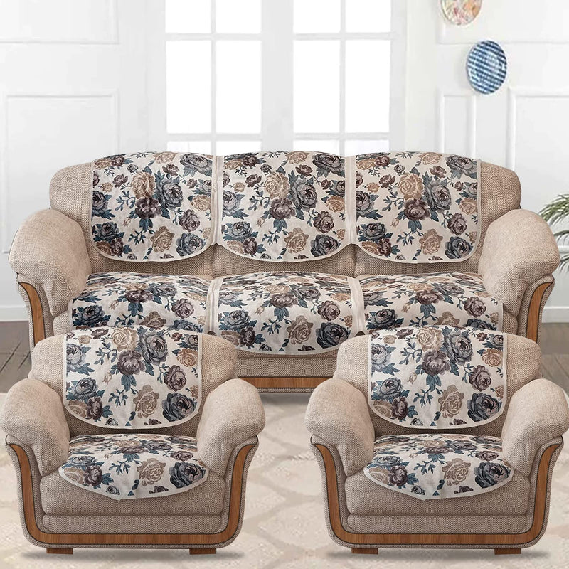 Cloth Fusion Velvet Digital Printed 5 Seater Sofa Cover | Floral Print | 3 Seater and 2 Seater | 10 Piece, Skin