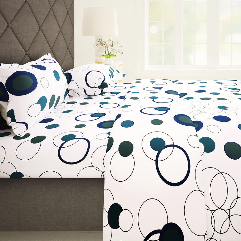 Story@Home Metro Collection 186 TC Cotton Bedsheet for Double Bed with 2 Pillow Covers, White and Blue