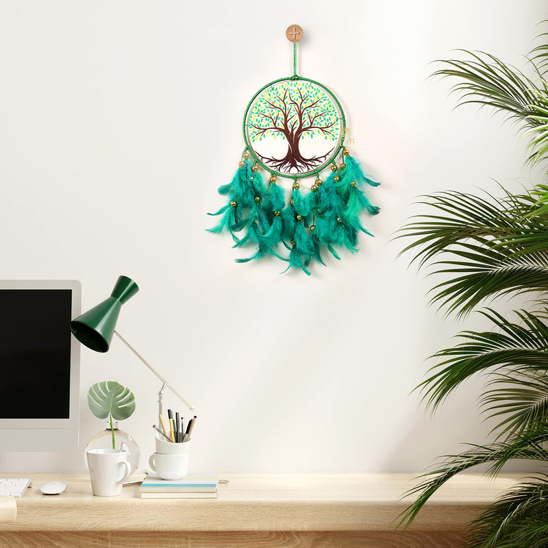 DULI Dream Catcher Handmade Tree of Life Canvas Dreamcatcher for Bedrooms Office Balcony Outdoors Garden Car Hanging, 49cm, Dreamkacher (CanvasTreeofLifeMediumDC-Green)