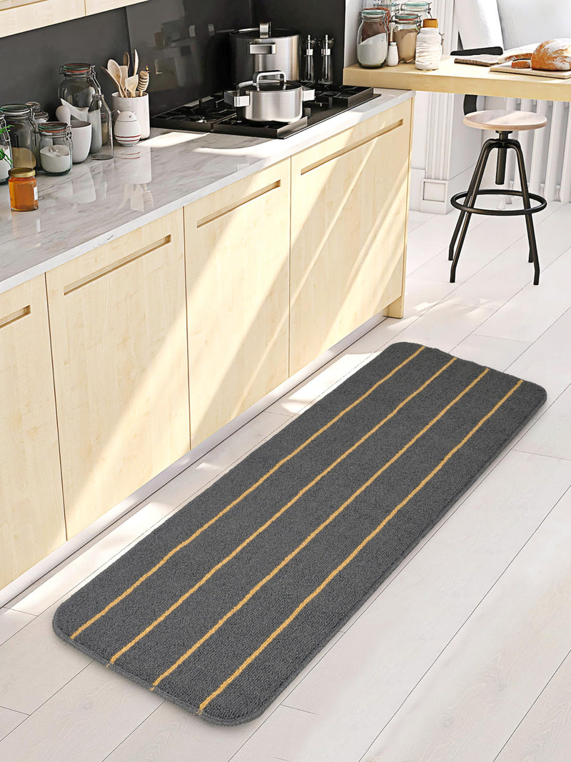 SARAL HOME EASY LIVING Polypropylene Striped Anti Skid Runner (Dark Grey, 45X120 cm)