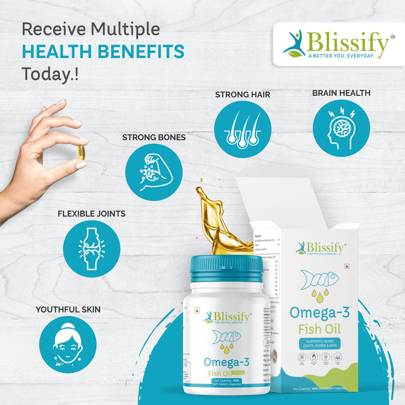 BLISSIFY Omega-3 1000mg with Fish oil - EPA + DHA (Guarantee Results) Must Try Ones. (Fish Oil-30 Capsules)