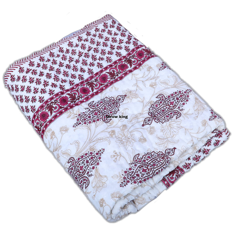 THROW KING Jaipuri Quilt for Single Bed Pure Cotton 100% | Skin Friendly & Breathable | 58 x 90 inch |