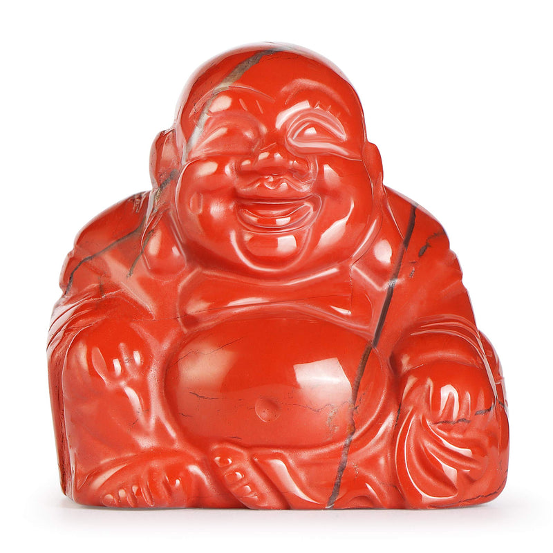 Artistone 2" Red Jasper Crystal Laughing Buddha, Healing Red Jasper Crystal Hand Carved Gemstone Crystal Buddha Statue Collection with Gift Box