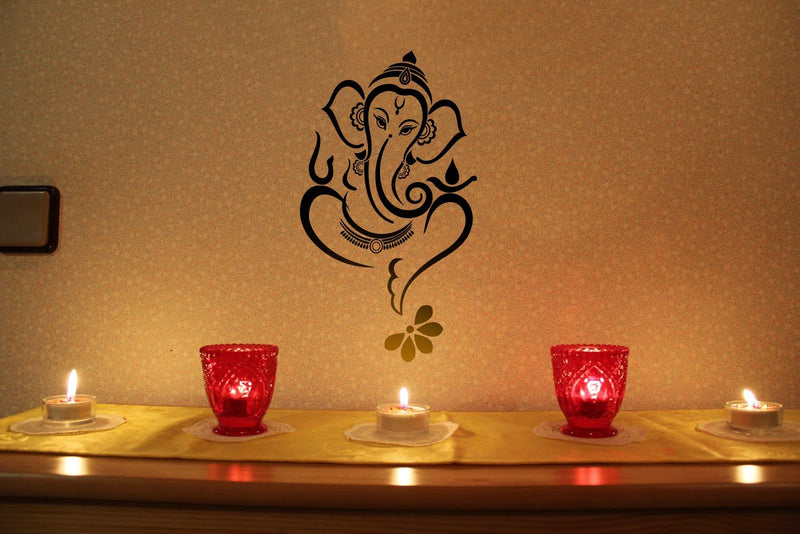 Asmi Collections Wall Stickers Beautiful Black God Ganesha and Flower AS026-O