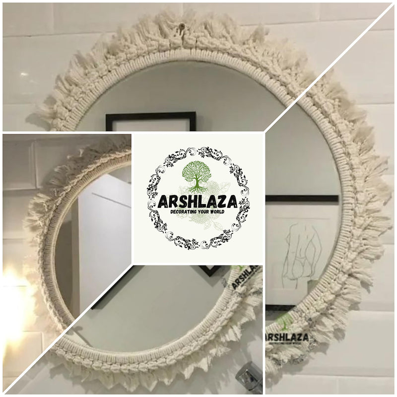 ARSHLAZA Macrame Hanging Wall Mirror with Macrame Round Mirror Art Boho Decor [M09]