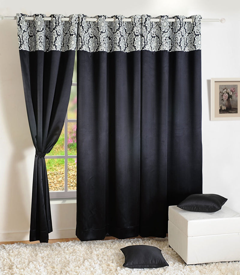 Swayam 1 Pc 7.5 Feet Door Curtain Comes with 8 Eyelets for Bedroom, Living Room -Black Print