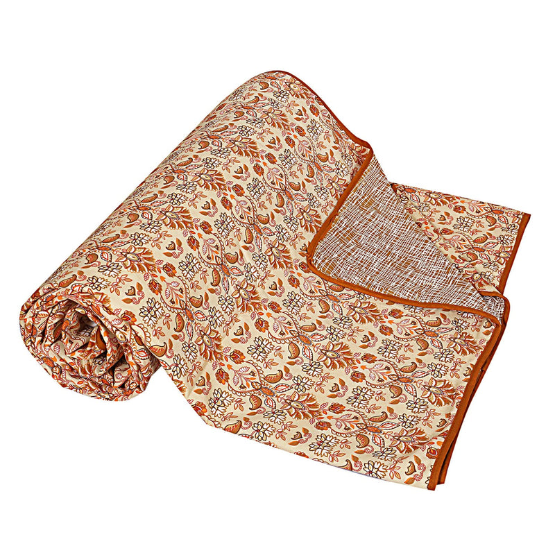 Kuber Industries Cotton Soft Lightweight Paisley Design Reversible Single Bed Dohar | Blanket | AC Quilt for Home & Travel (Orange)