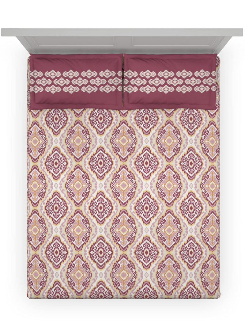 DDECOR - Ethnic Double Bedsheet with 2 Pillow Covers - Plum Pink