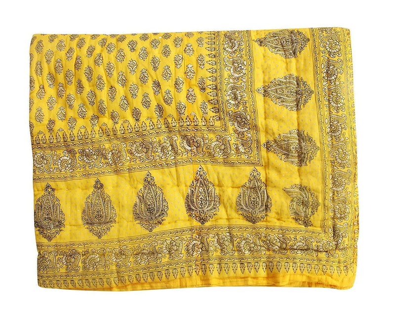 HANUMANT Jaipuri Razai | Organic | Pure Cotton| Sanganeri Print Ac Quilt for All Season Soft, Light Weight Rajasthani Cotton Quilt Single Bed (Yellow Beauty, Double Bed)