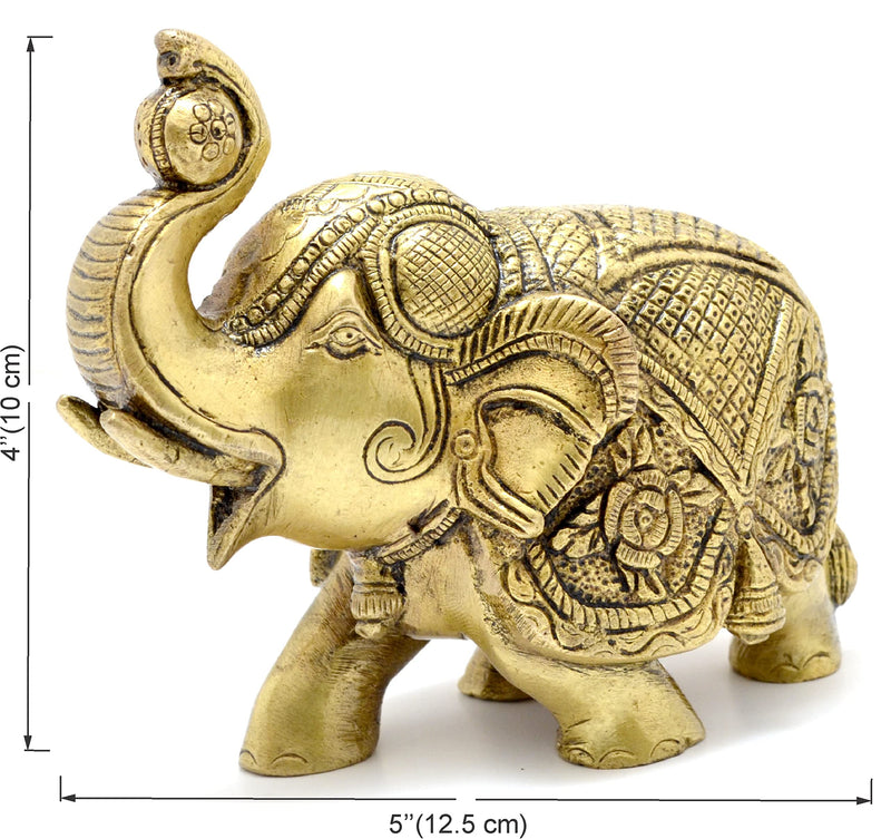 Two Moustaches 5 Inches Maharaja Elephant Design Brass Elephant Showpiece, Brass Elephant Statue, Housewarming Gifts, Souvenirs Gifts from India, Elephant Showpiece for Home/Office, Pack of 1