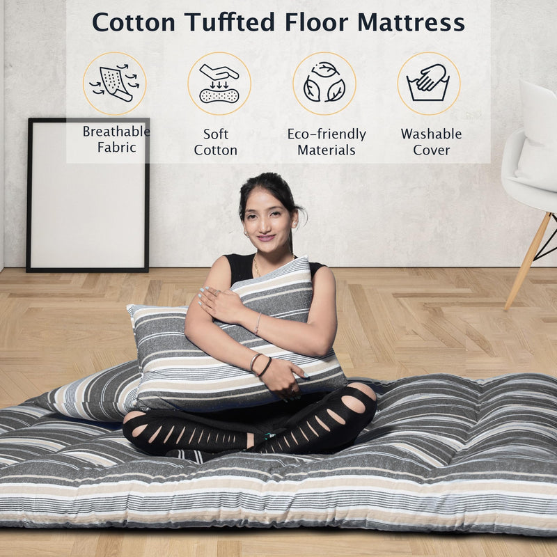 AGLA KADAM Mattress Medium Double Bed Foldable Lightweight Cotton Gadda Floor Sleeping Mattriess Hostel Guest Lightweight Mat (Short Queen 4 x 6 Double)