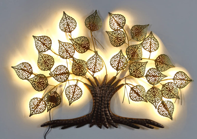 AntarYuga Glamour Metal Tree Small with LED Lights Decorative Wall Art/Sculpture for Home Living Room/Bedroom/Office - 90x4x60 Cm