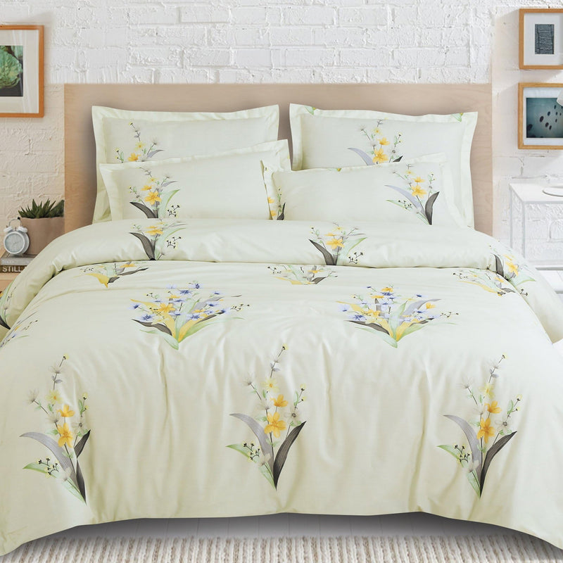 Malako Sion Tea Green Botanic King Size Bedsheet with 2 Pillow Covers