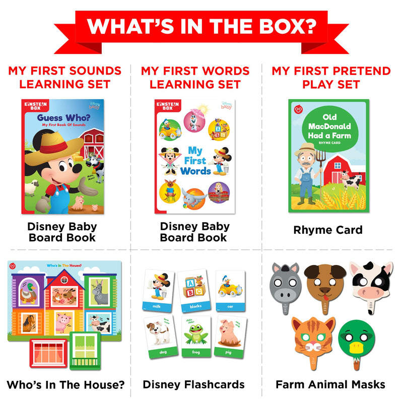 Einstein Box Featuring Disney for 1-Year-Old Boys/Girls | Board Books and Pretend Play Gift Pack | Learning and Educational Toys and Games | with Mickey and Minnie Mouse |