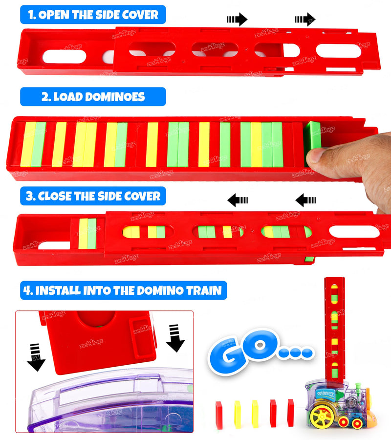 Zest 4 Toyz Domino Train Toy Domino Blocks Set for Kids Educational Game with Light & Sound Stacking Toy for 3-7 Year Old Toys for Kids (Battery Included) 60 Pieces