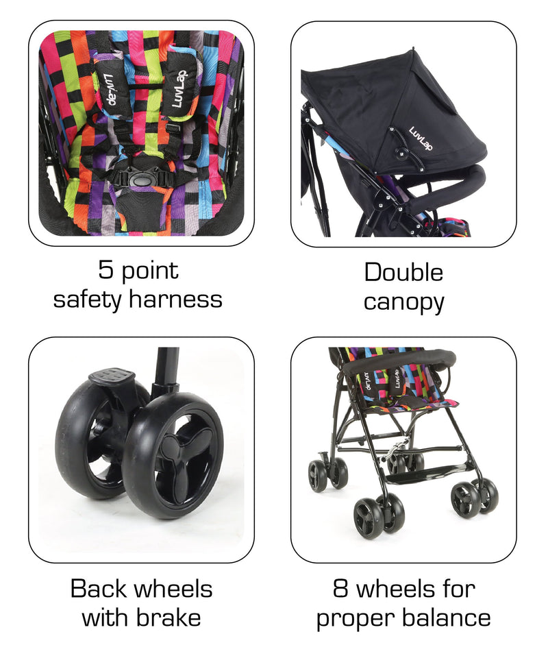 Luv Lap Tutti Frutti Stroller/Buggy, Compact & Travel Friendly, for Baby/Kids, 6-36 Months(Printed Black)