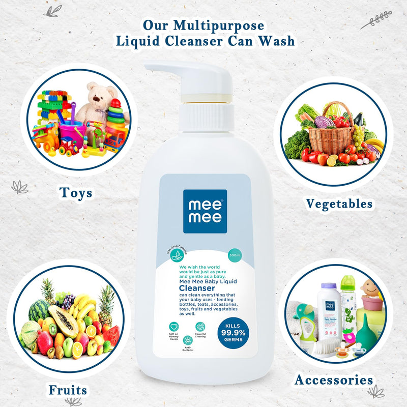 Mee Mee Anti-Bacterial Baby Liquid Cleanser | Feeding Bottle Cleaner Liquid for Nipple Cleaning/Clothes/Milk Bottle/Vessels (300 ml - Bottle)