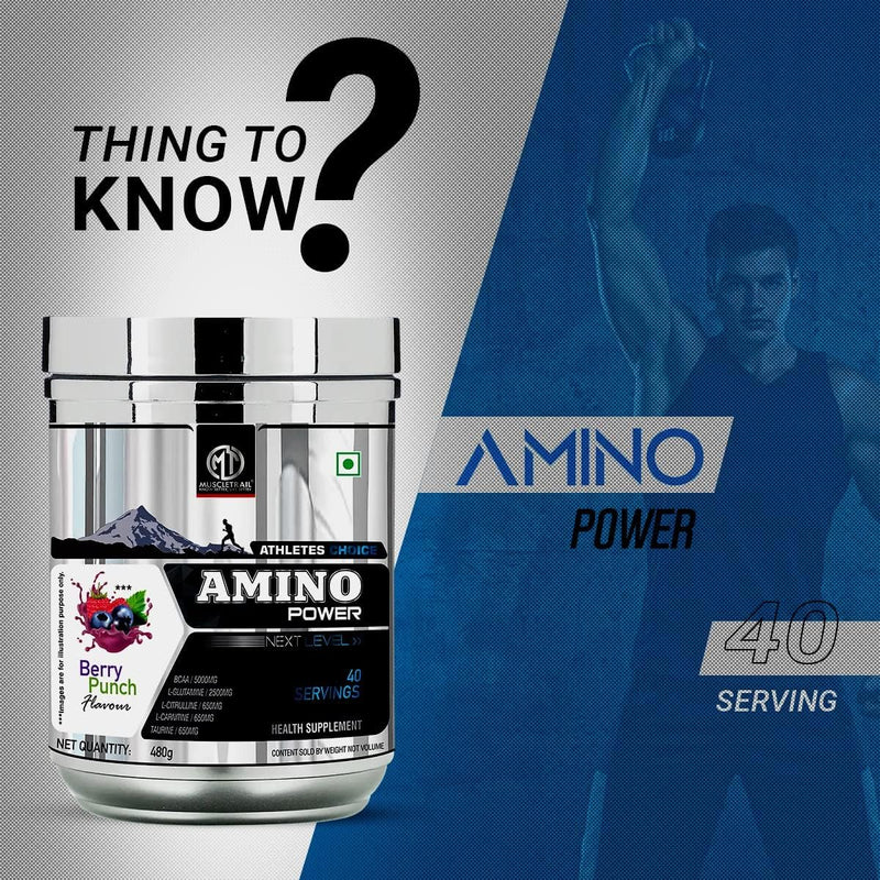 Muscle Trail Amino Power | Health Supplement Powder | 480g, 40 servings (Peach Mango) | Perfect blend of Amino Acids to promote Muscle Recovery