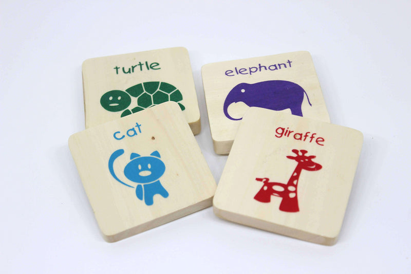 IVEI Wooden Educational Magnets for Kids – Bright Coloured Animal Magnet - Square Shape with Turtle, Elephant, Cat, Giraffe Design – Fridge Magnet – Innovative Magnets - Budget Gifts (Set of 4)