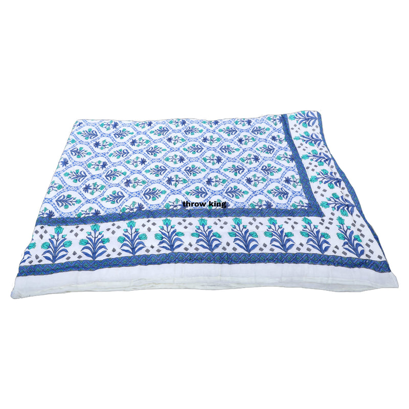 THROW KING Rjasthani Tradittional Made by Hand Jaipuri Quilt for Single Bed 100% Pure Cotton Jaipuri razai,Quilt | Skin Friendly & Breathable | 58 x 90 inch |