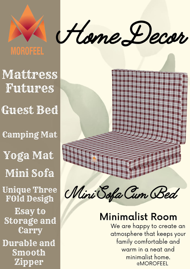 MOROFEEL 3 Inch UHD Foam Three Fold Single Bed Reversible Mattress Maroon (72 x 35 x 3) || Foldable Lightweight Gadda for Travel Picnic