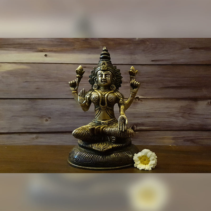 Divya Mantra Laxmi Idol Home Puja Room Diwali Decor Pooja Mandir Decoration Items Living Room Showpiece Decorations Office Sri Lakshmi Temple Murti Goddess Statue Brass Show Pieces - Brown