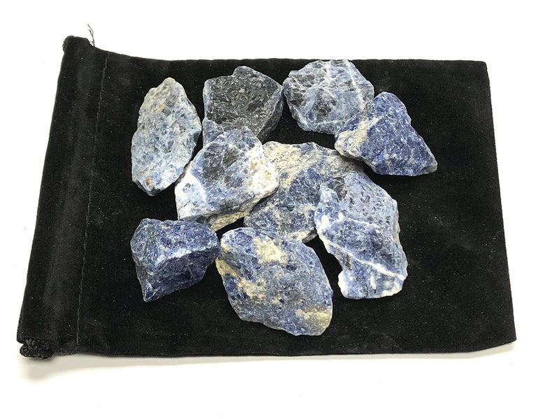 Zentron Crystal Collection: Natural Rough Sodalite Stones with Velvet Bag - Large 1" Pieces (1 Pound)