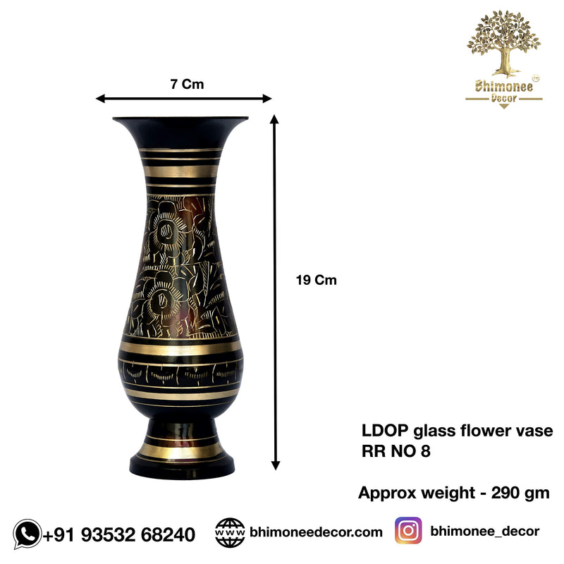 Bhimonee Decor Pure Brass Double Colour Bidri Work Flower Vase 8"