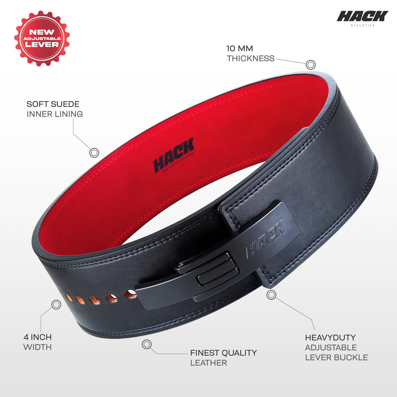 Hack Athletics Premium 10MM Weight Lifting Lever Belt -Power Lifting Belt for Men & Women for Lower Back Support, Multipurpose Gym Workouts Deadlifts Squats Powerlifting - 4 Inch Wide (M)