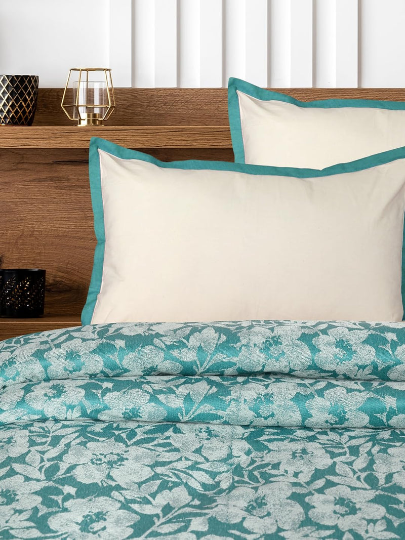 Saral Home Kanan Soft Cotton King/Queen Floral Breathable & Wrinkle-Free bedsheet for Double Bed. 1pc Queen Size bedsheet with 2 Pillow Covers [Teal 90"X100"]