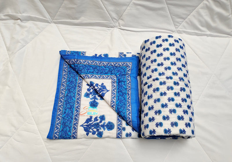 SIBLEY 210 TC Cotton Single Bed Jaipuri Razai Floral Print (55X85 Inche) - Blue