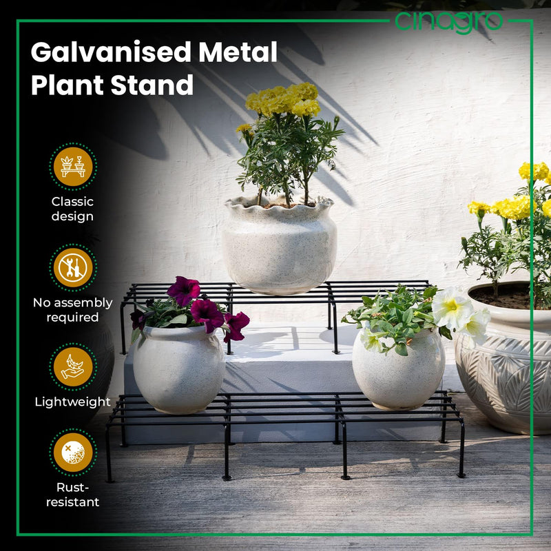 CINAGRO Anti Rust Rectangular Metal Plant Stand (Pack of 4) - 24 inches, Gardening Stand for Balcony, Indoor & Outdoor Use, Strong Durable Flower Pot Stand, Gamla Stand (Plants Not Included, Black)