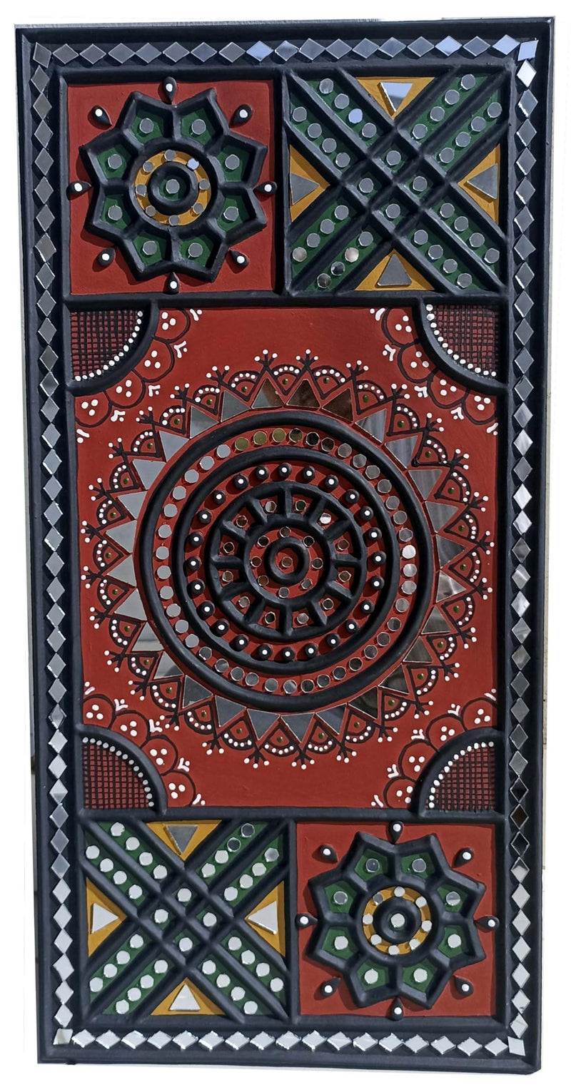 SHAKTI KUTCHI MUD & MIRROR CRAFTS Clay Wall Frame (31 cm x 61 cm x 2 cm, SKMMCWF 12X24 010)