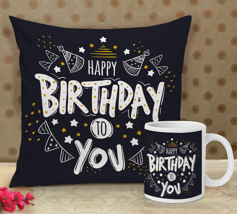 TIED RIBBONS Birthday Gift for Brother Sister Friend Father Mother Husband Wife Girlfriend Boyfriend Printed Cushion Cover with Filler (12 X 12 Inch) and Coffee Mug Cup Combo