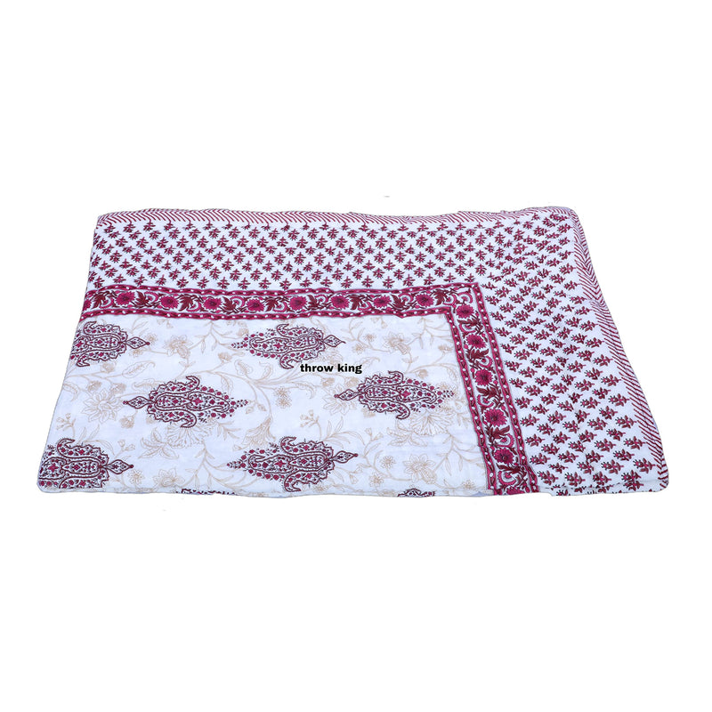 THROW KING Jaipuri Quilt for Single Bed Pure Cotton 100% | Skin Friendly & Breathable | 58 x 90 inch |