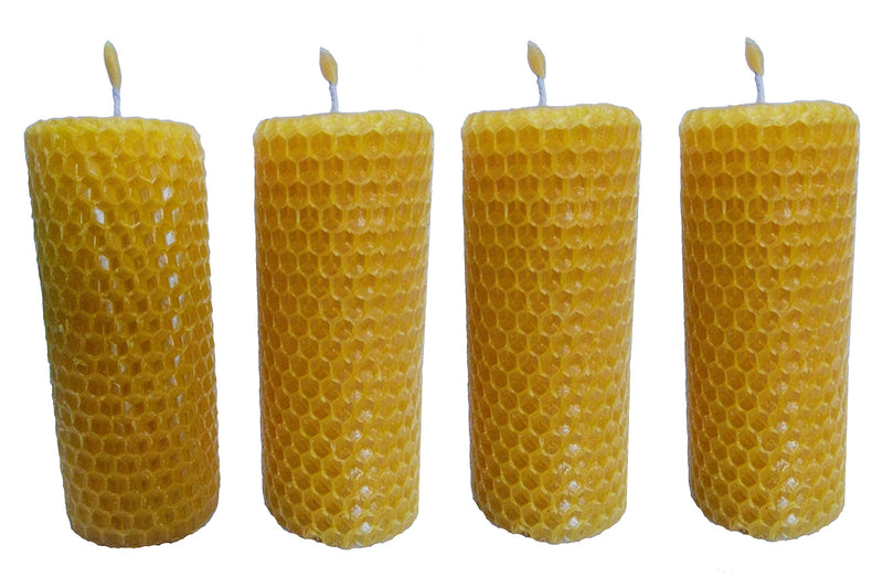 Beeswax Pillar Candles- Big Size || 3.74 inches x 1.77 inches 16 Hours%100 Pure Bees Wax Candles. (Pack of 4)