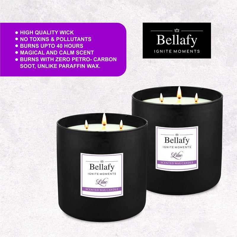 Bellafy 3-Wick Lilac Scented Soy Wax Candle | Burns 40 Hours | Eco-Friendly Luxury for Healthier Homes | Captivating Aromas | Zero Petro Carbon | Natural Beauty & Blissful Fragrances