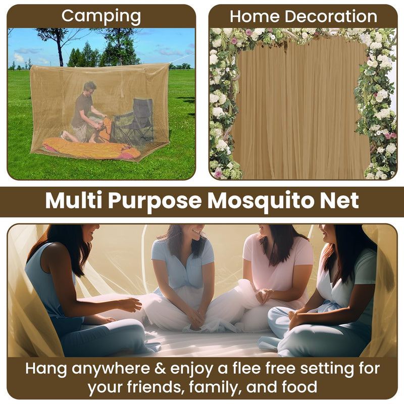 Oriley Mosquito Net Single Bed Soft Diamond Jali Canopy Bug Netting for Baby Adults Camping Screen House (Khaki, 4 x 7 Feet)