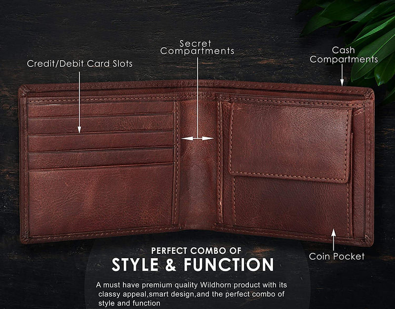 WildHorn Leather Wallet for Men I Ultra Strong Stitching I 6 Credit Card Slots I 2 Currency Compartments I 1 Coin Pocket