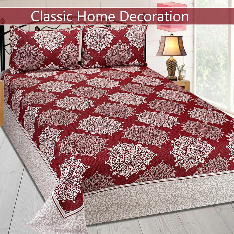 Fresh From Loom Cotton 300 TC Reversible 1pc Double Bed Bedsheet with 2 Pillow Cover (Maroon_Double Bed)