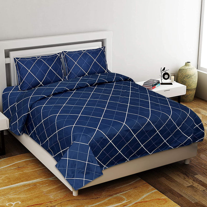 Kuber Industries 144 TC Glace Cotton Geometric Design Double Bedsheet with 2 Pillow Covers (Blue, Full King Size, Hs_37_Kubmart020129)