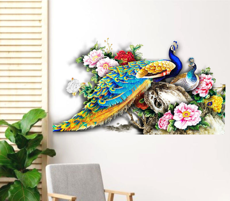 Sticker Yard 'Peacock Birds Nature' Vinyl Wall Sticker for Living Room/Bedroom/Office and All Decorative Wall Stickers 71X40 CM