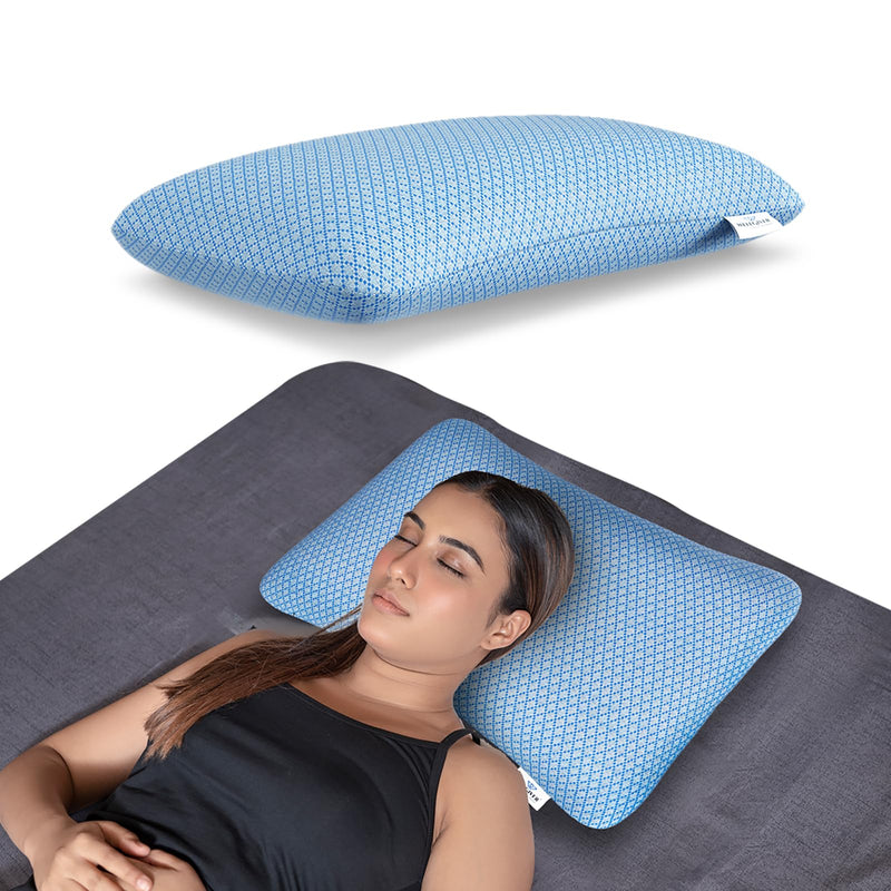 WELLGIVER Premium Pillow for Sleeping - Shredded Memory Foam Fill Washable Blue Jacquard Cover for Side, Back, Stomach Sleepers | Size 27 x 17 | Blue