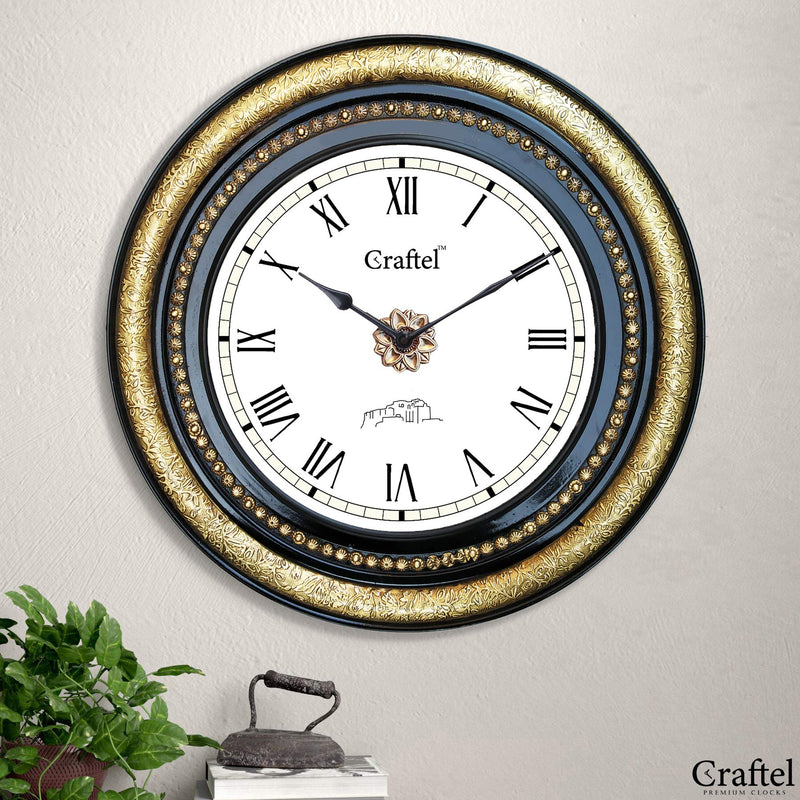 Craftel Brass Roman Dial Clock Antique Decorative Wall Clock for Bedroom Living Room Home and Office (Antique Gold)