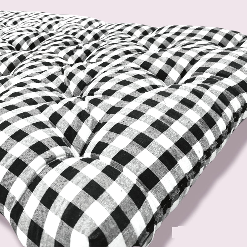 ATOOTFUSION Single Cotton Mattress - 5-Inch Thick, Medium Firm, Foldable & Reversible, Checkered White & Black, Star Gadda (72x36x5)